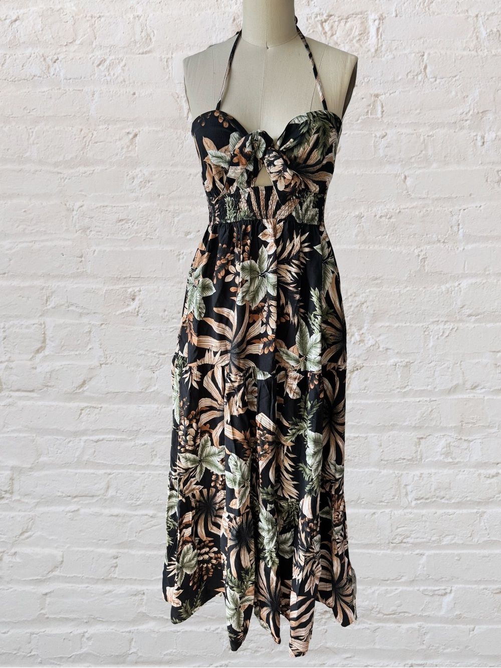 Black Floral Halter Maxi Dress - Tropical Print